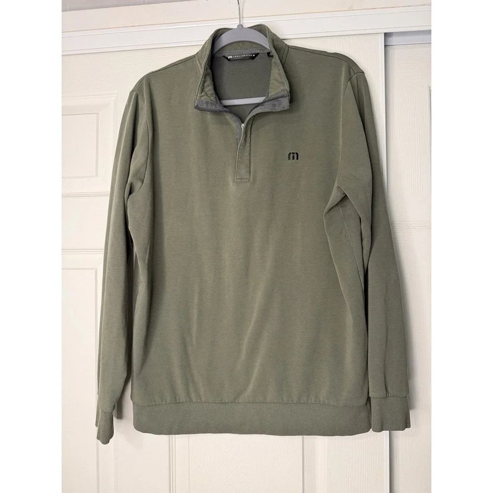Travis Mathew Men's Green 1/4 Quarter Zip Golf Pullover ‎ Sweater Long Sleeve